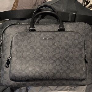 Coach Ethan Brief Signature Laptop Bag in Charcoal and Black